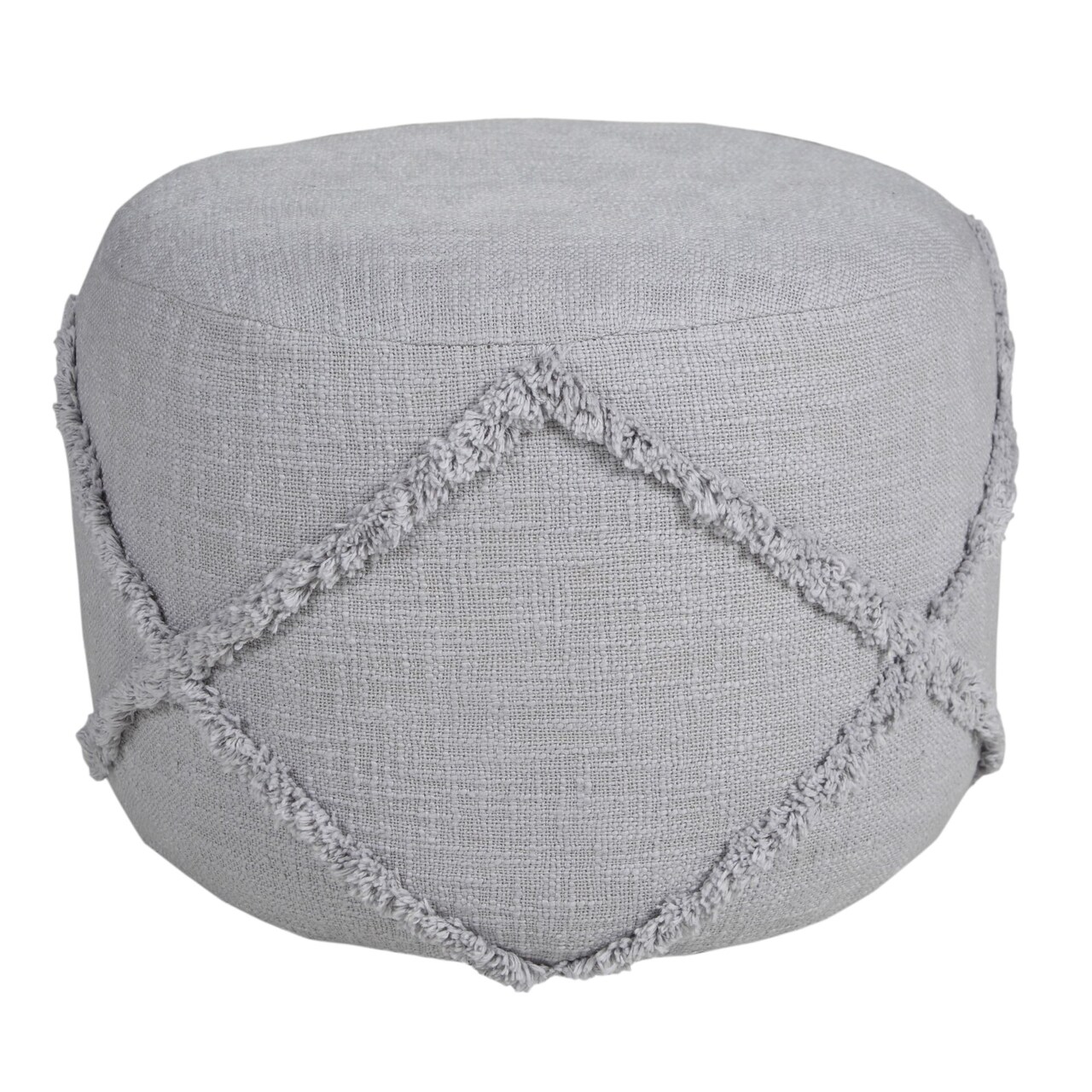 Laddha Home Designs 18" Gray Solid Texture Diamond Round Pouf Ottoman